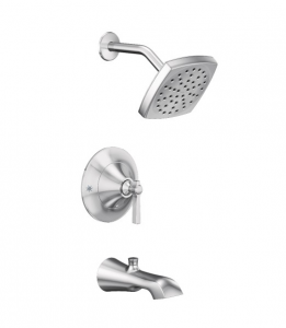 A shower head and faucet on a white background