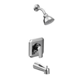 A shower head with a faucet attached to it on a white background.