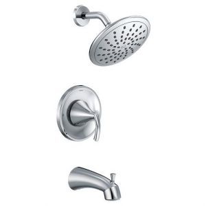 A shower head with a faucet attached to it on a white background.