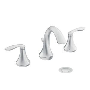 A bathroom sink faucet with three handles and a drain.