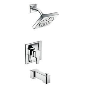 A shower head with a bathtub faucet attached to it