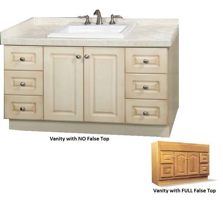 Vanity with no false top and vanity with full false top