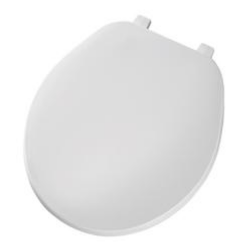 A white toilet seat with a lid on a white background.