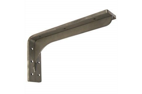 A metal shelf bracket is shown on a white background.