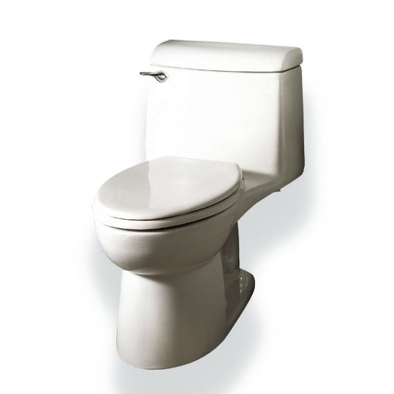 A white toilet is sitting on a white surface