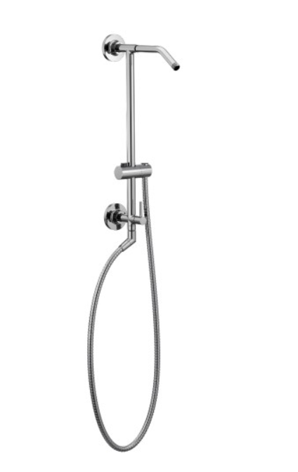 A shower head with a hose attached to it on a white background.
