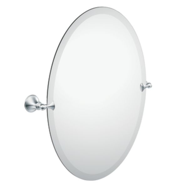 A round mirror with a chrome frame on a white background