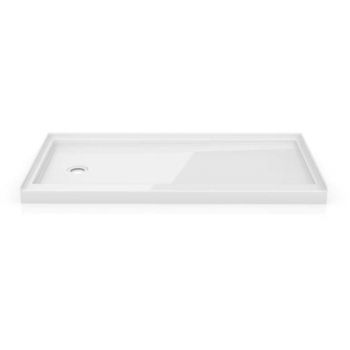 A white shower tray with a clear glass lid on a white background.