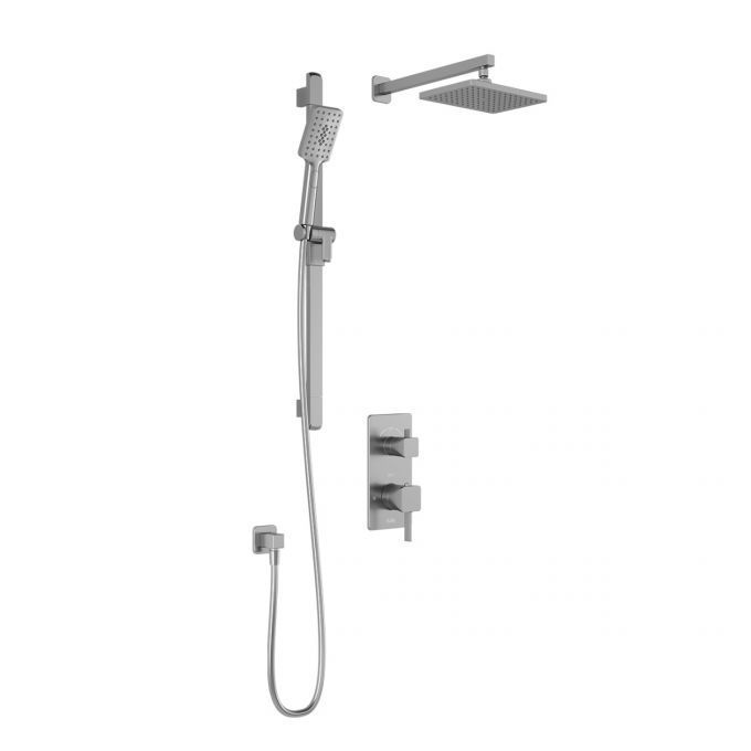 A shower head with a hose attached to it on a white background.