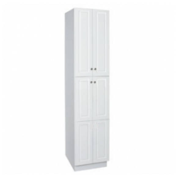 A tall white cabinet with four doors on a white background
