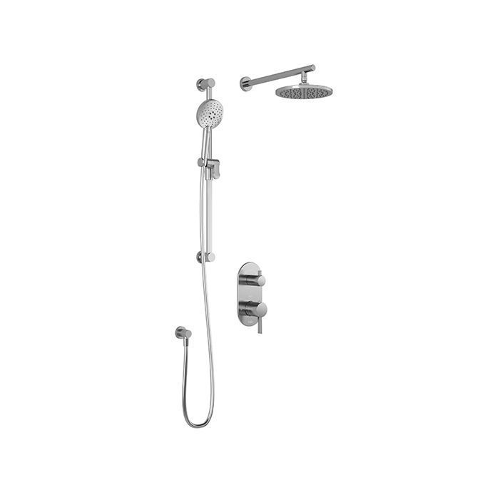 A shower head with a hose attached to it on a white background.