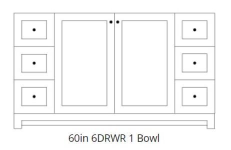 A black and white drawing of a cabinet with drawers and a bowl.