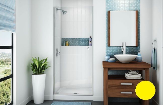 A bathroom with a sink , mirror and shower.