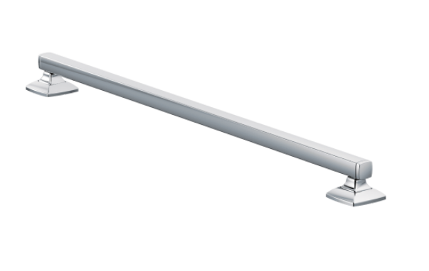 A white towel bar with a square base on a white background.