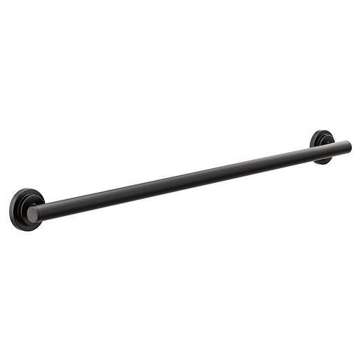 A black towel bar on a white background.