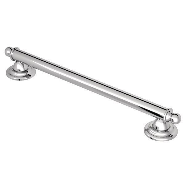 A chrome towel bar on a white background
