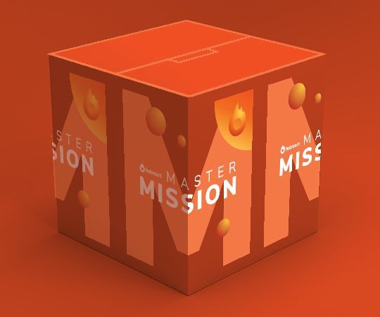 Uma caixa laranja que diz missão mestre nela