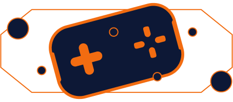Um controle de videogame azul e laranja com um sinal de mais nele.
