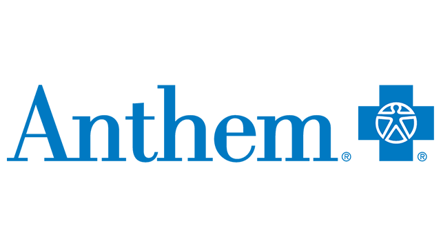Anthem logo: blue text and a blue cross symbol with a globe-like design.