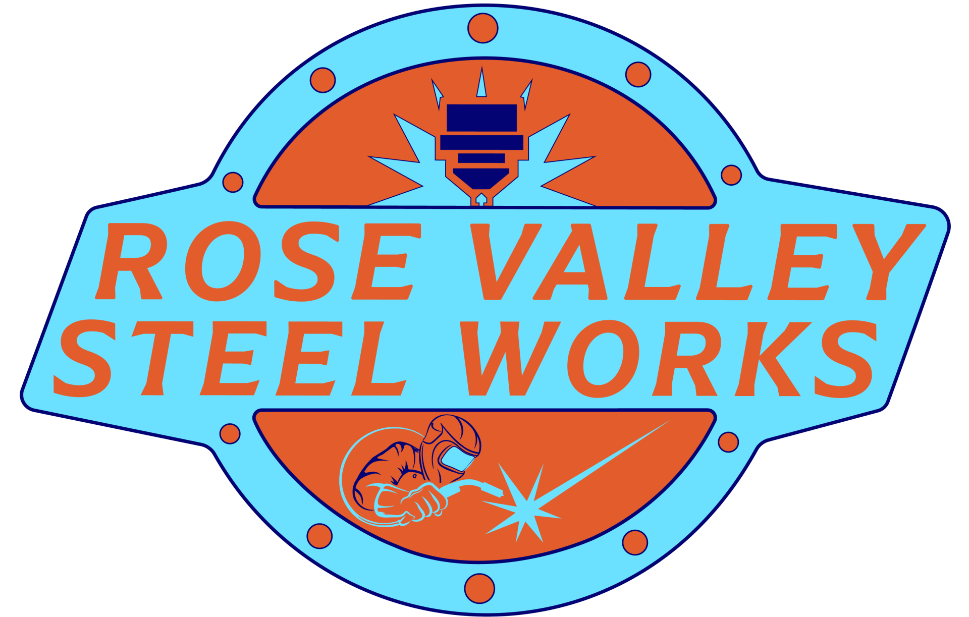 A blue and orange logo for rose valley steel works