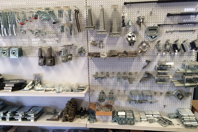 custom made steel retail shelves made by rose valley steel works with tools sitting on shelf