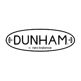 The dunham by new balance logo is black and white on a white background.