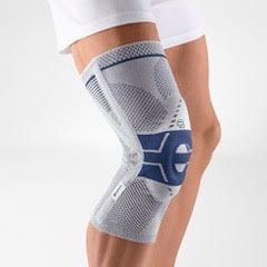A person is wearing a knee brace on their leg.