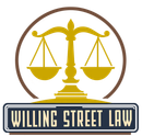 A logo for willing street law with scales of justice