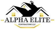 Logo for Alpha Elite Contracting LLC featuring a black house illustration with gold windows, centered text, and gold accents.