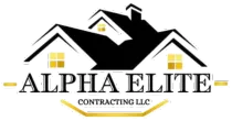 Logo for Alpha Elite Contracting LLC featuring a black house illustration with gold windows, centered text, and gold accents.