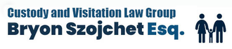 Logo for Bryon Szochet Esq., Custody and Visitation Law Group, with blue text and parent-child icon