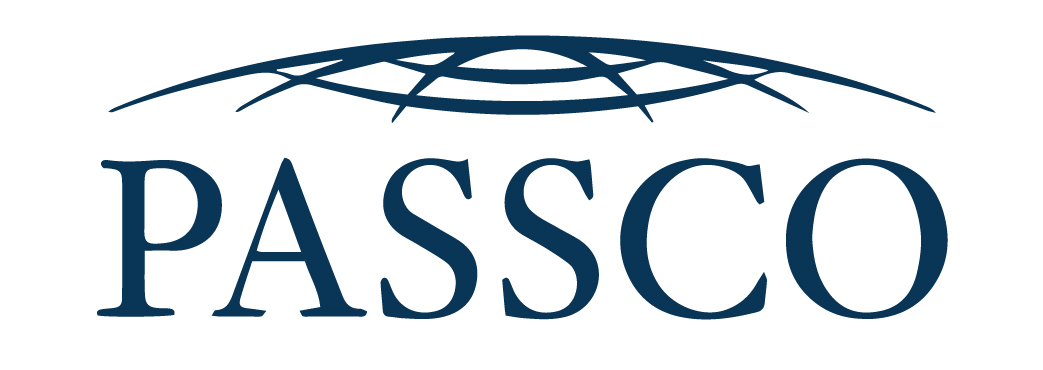 Logo for PASSCO, a dark blue wordmark with an arc of lines above.