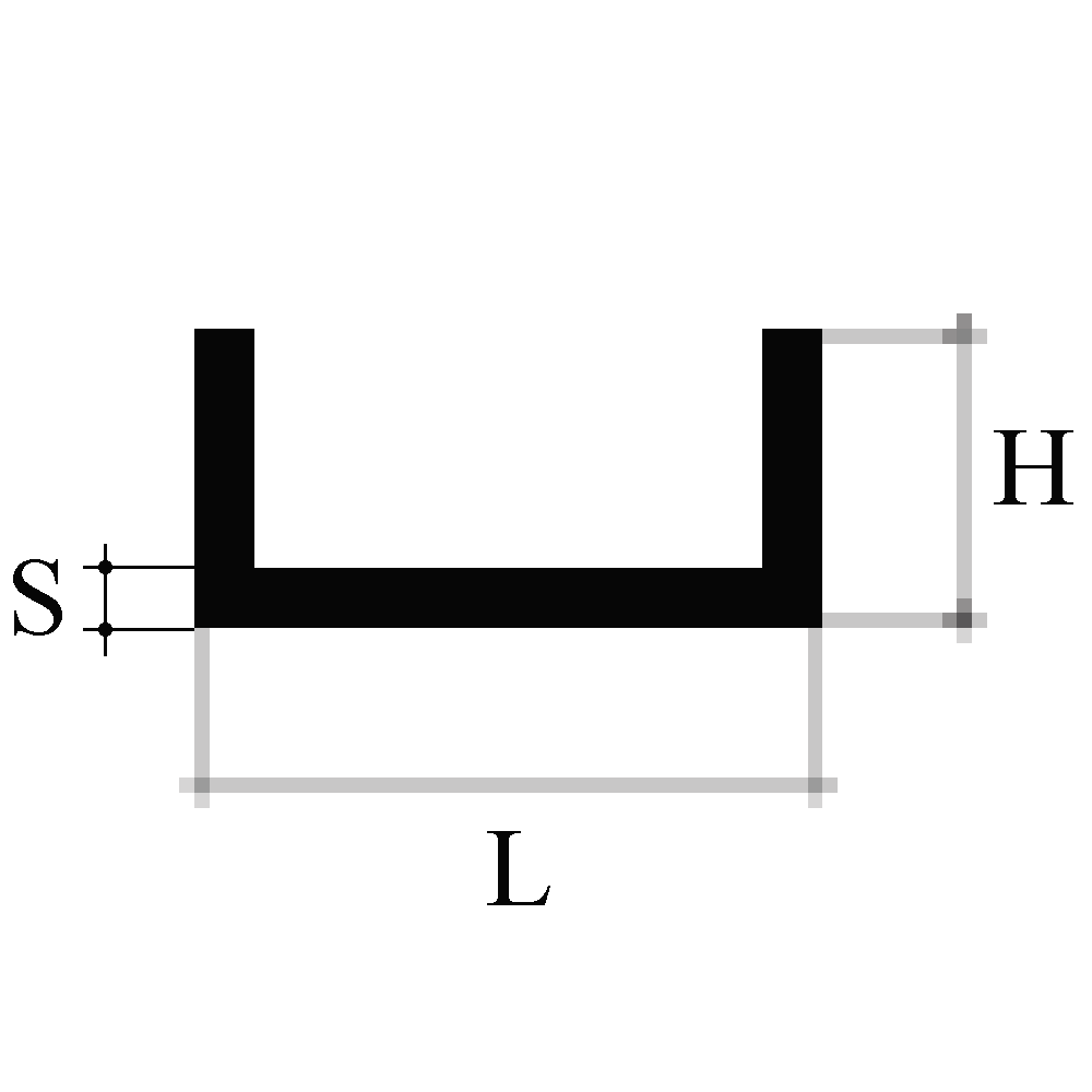 Un disegno in bianco e nero di una forma con misure su uno sfondo bianco.