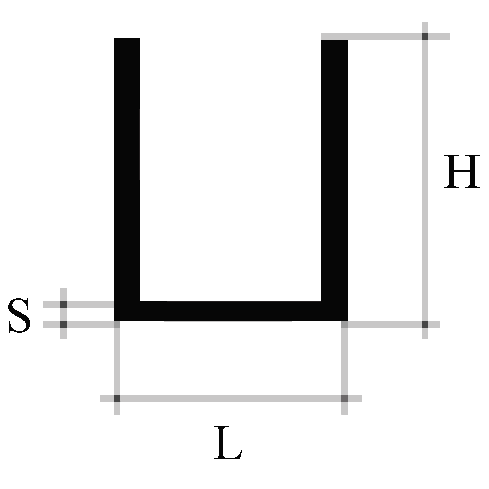 Un disegno in bianco e nero della lettera u con le relative misure.