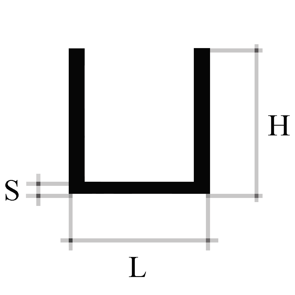 Un disegno in bianco e nero della lettera u con le relative misure.