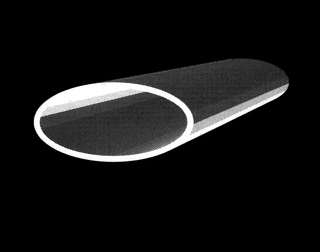 Un tubo bianco con un cerchio attorno su uno sfondo nero.