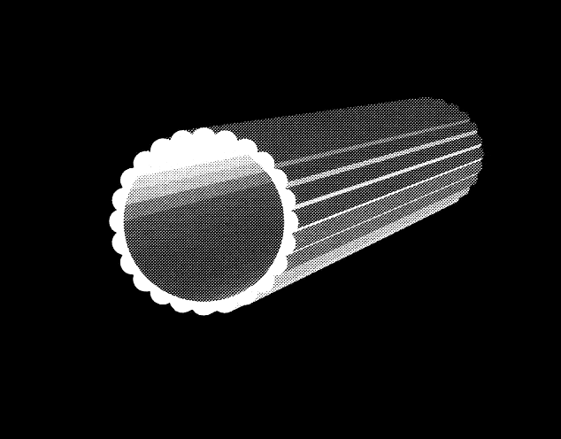 Un tubo bianco con un foro al centro su uno sfondo nero.