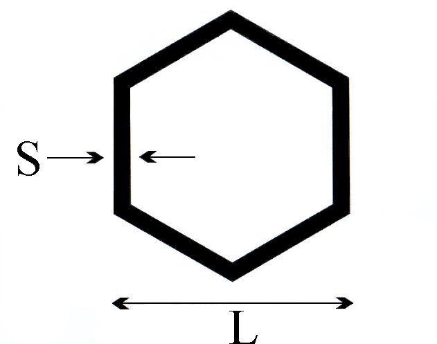 Un disegno in bianco e nero di un esagono con frecce che puntano in direzioni opposte.