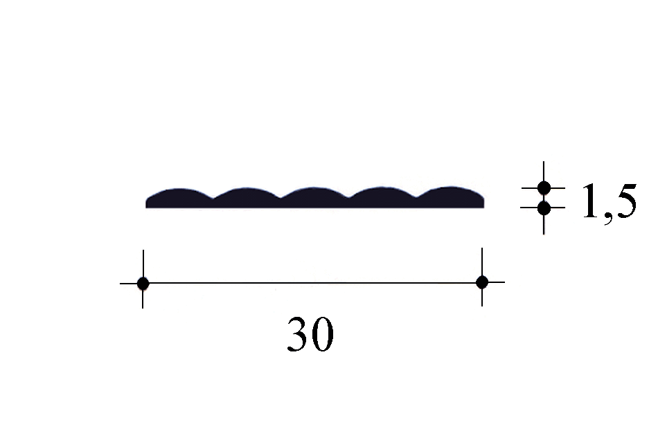 Un disegno in bianco e nero di una linea con misure su uno sfondo bianco.