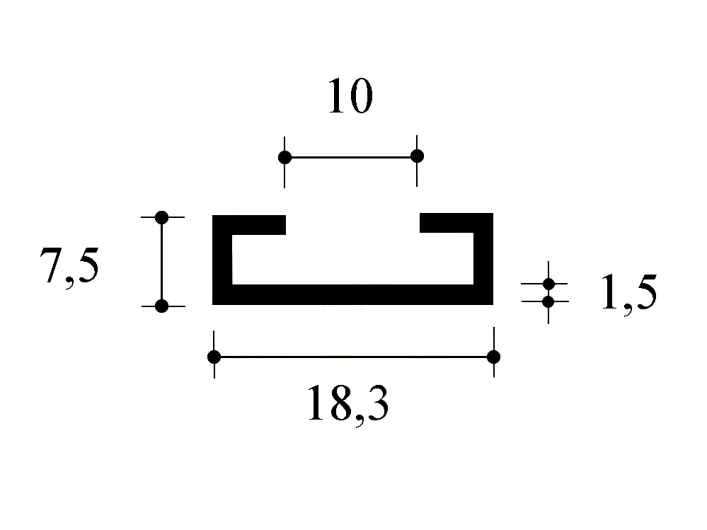 Un disegno in bianco e nero di un pezzo di metallo con le relative misure.