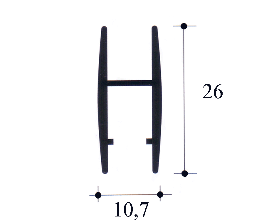Un disegno della lettera h con le misure su uno sfondo bianco.