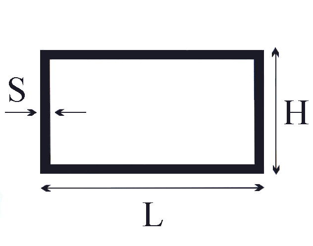 Un disegno in bianco e nero di una cornice rettangolare con le misure.