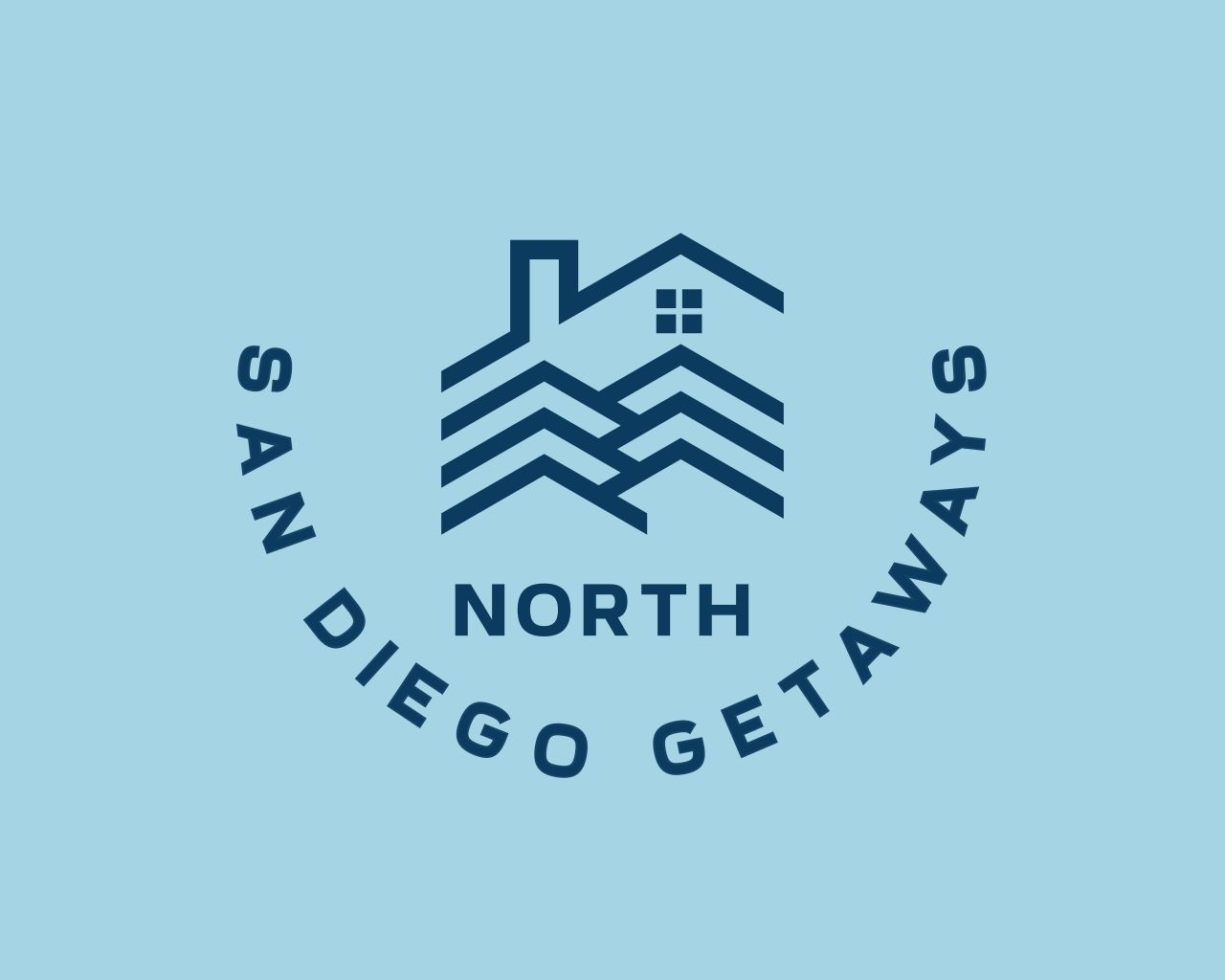 Logo for North San Diego Getaways, featuring a house icon in a blue circle with text.