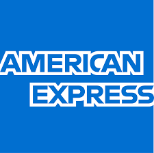 Logo American Express in bianco su sfondo blu.