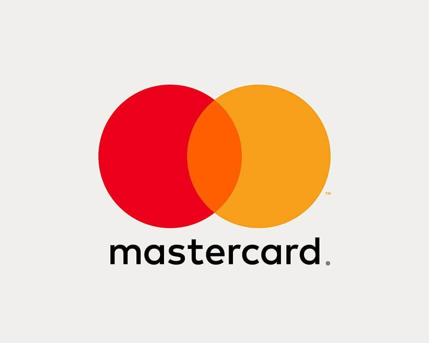Logo Mastercard con cerchi rossi e arancioni sovrapposti e marchio denominativo nero.