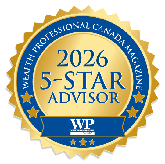 2026 gold and blue “5-Star Advisor” award badge for Wealth Professional Canada magazine