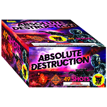 A box of absolute destruction fireworks with 49 shots.