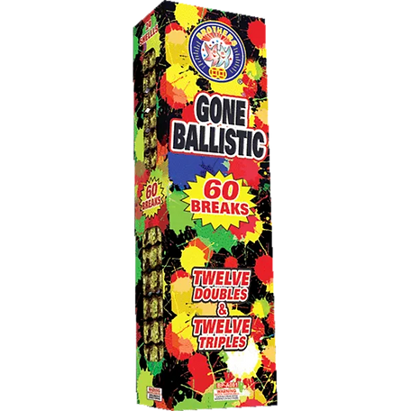 A box of gone ballistic fireworks with twelve doubles and twelve triples