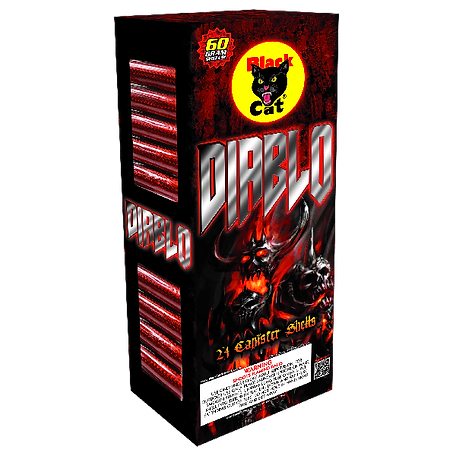 A box of diablo fireworks with a black cat on it.