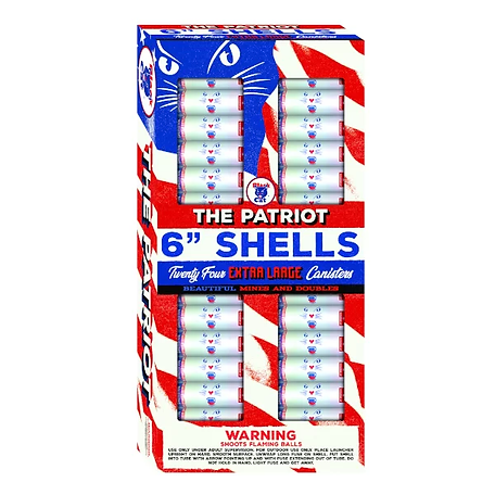 A box of patriotic fireworks called the patriot 6 shells